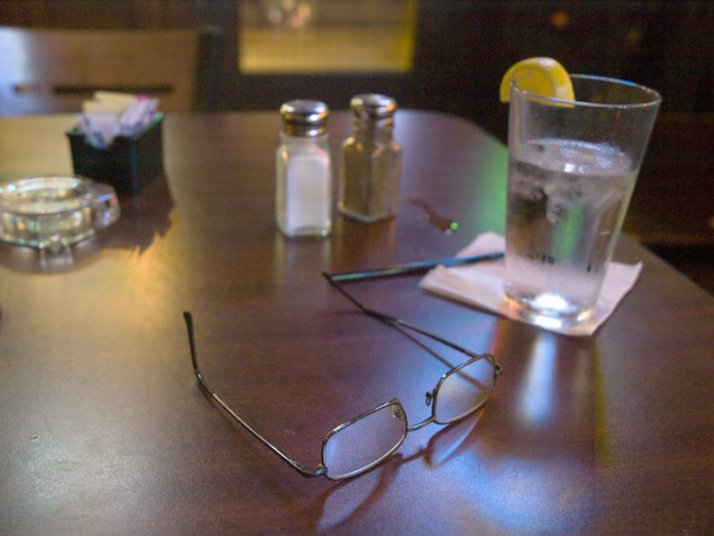    My glasses and a glass of water with lemon
